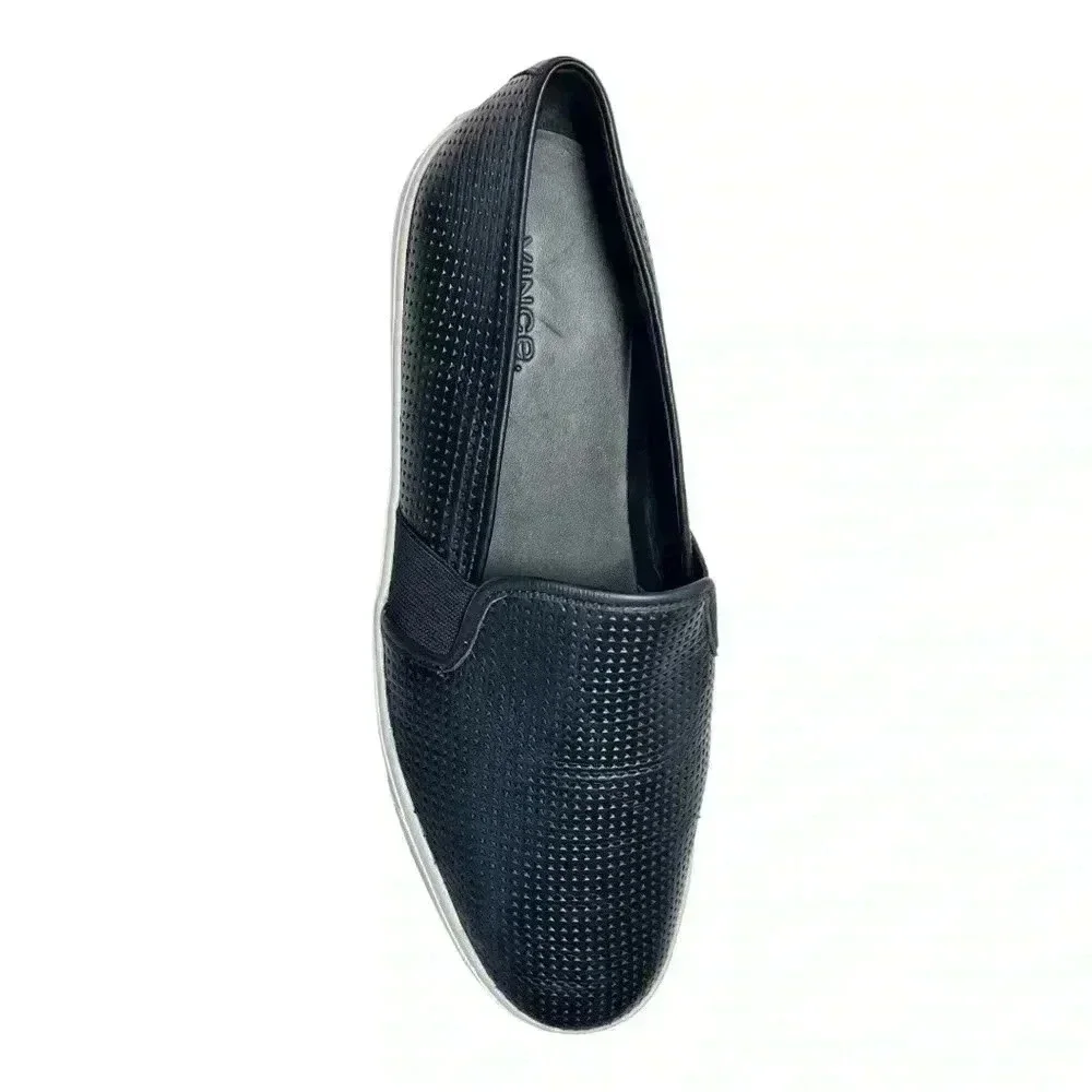 Vince Women's Blair Slip On Perforated Leather Low Top Sneakers Black Size 9.5